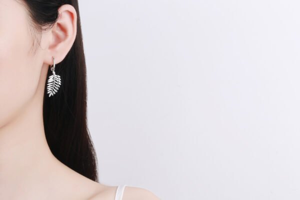 925 Sterling Silver Leaves Moissanite Ear Clips Earrings - Image 4