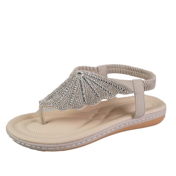New Rhinestone Shell Flip-Flops Sandals Summer Beach Shoes For Women Fashion Casual Low Heel Flat Slides Slippers - Image 2
