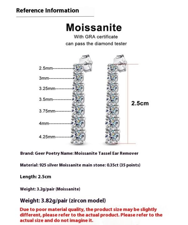 Moissanite Long Tassel Women's Elegant High-grade Light Luxury Earrings Niche Design Sweet - Image 8