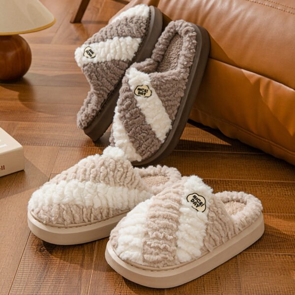 Fashion Color-matching Home Slippers Non-slip Couple House Shoes Winter Warm Floor Bedroom Slipper For Women Men - Image 9