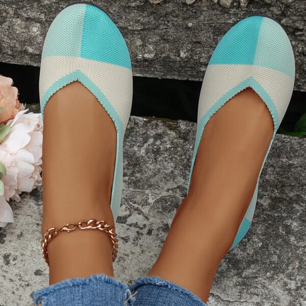 Fashion Colorblock Flats Shoes Flying Woven Breathable Cozy Loafers For Women - Image 5