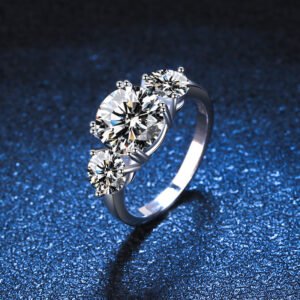 S925 Sterling Silver Ring Women's Ring Platinum Plated European And American Three-Life Stone Luxury 3 Karat Moissanite