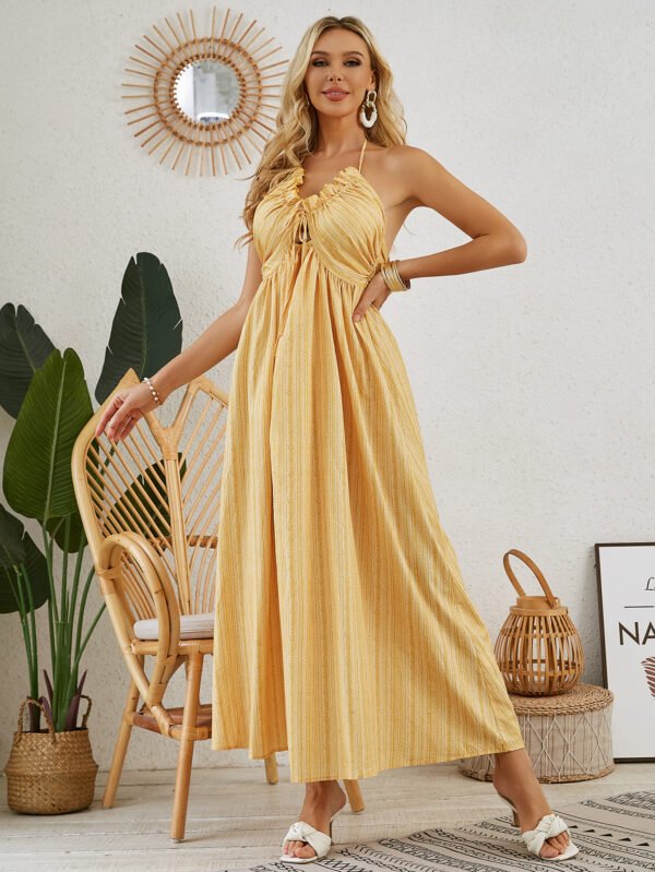 Bohemian Halter Maxi Dress - Women's Summer Sleeveless Flowy Beach Dress - Image 3