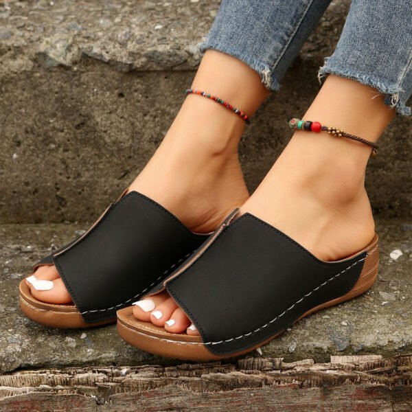 Fashion Solid Wedges Sandals Summer Casual Peep-toe Slippers Outdoor Thick Sole Heightening Slides Shoes Women - Image 3