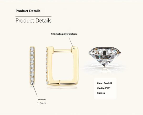 Affordable Luxury Style High-grade Square Moissanite Earrings For Women - Image 7