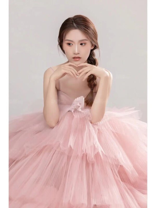 Elegant Girl's Wedding Photography Dress Pink White - Image 9
