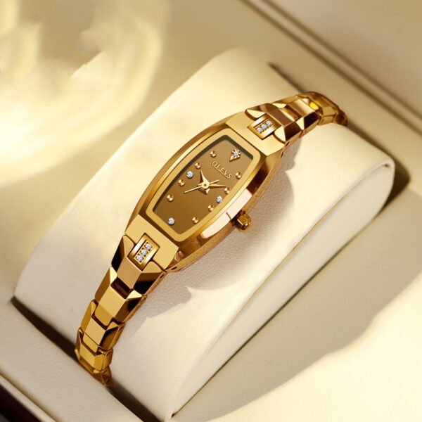 Women's Fashion Diamond Set Tungsten Steel Retro Tonneau Type Quartz Watch - Image 3