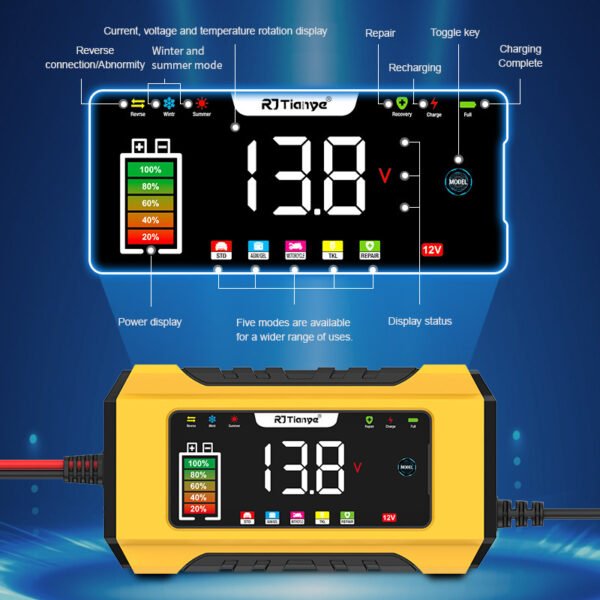 LED Color Screen Digital Display Automobile Battery Charger 12V Battery Charger With Memory Mode Smart Touch Button - Image 4