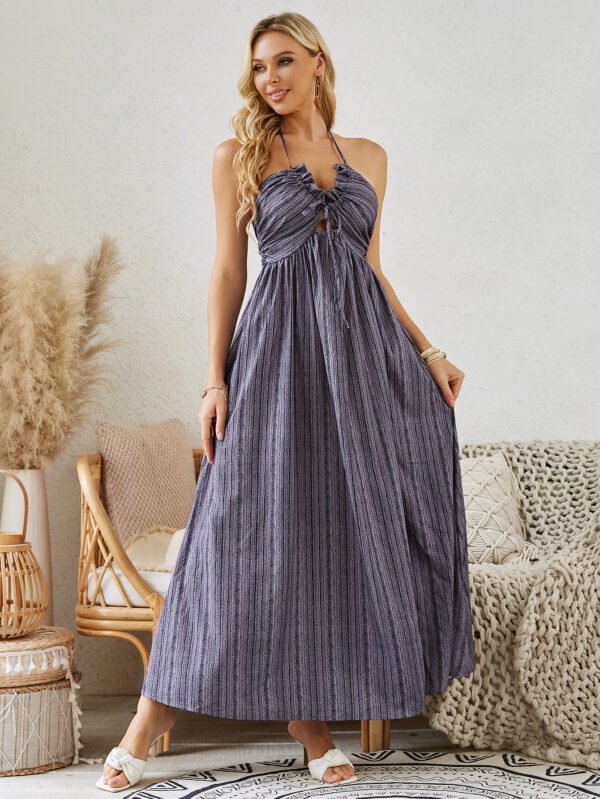 Bohemian Halter Maxi Dress - Women's Summer Sleeveless Flowy Beach Dress - Image 4