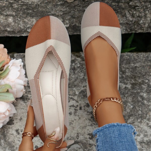 Fashion Colorblock Flats Shoes Flying Woven Breathable Cozy Loafers For Women - Image 2