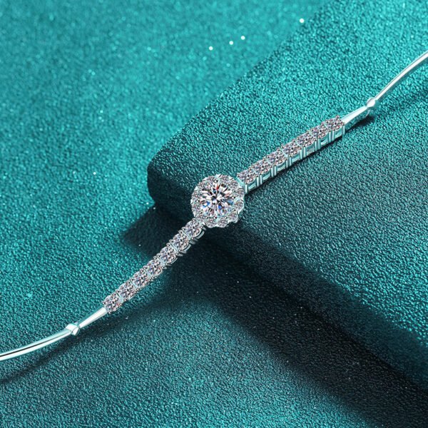 S925 Sterling Silver Hand-inlaid Moissanite Round Bag Gang Drill Bracelet Starry Sky - Image 2