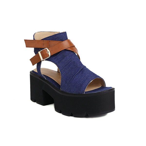 Denim Women's Sandals Leather Ring Strap Peep Toe Cool - Image 5