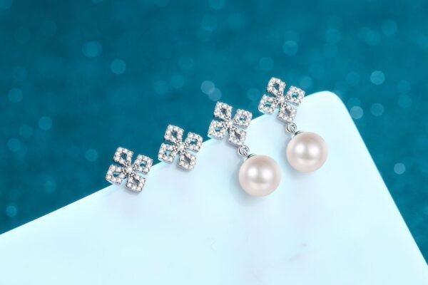 925 Sterling Silver Female 31 Points Moissanite Freshwater Pearl Ear Studs - Image 5