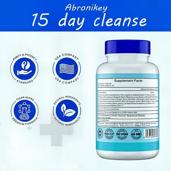 Abronikey 15 Day Purification - Intestinal And Colon Support  Caffeine Free 1 Advanced Formula Containing Senna Leaves,rat Plum Skin, And Psyllium Husks GMO Capsules Healthcare Supplement Hoki Sale - Image 8