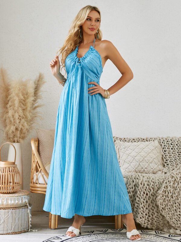 Bohemian Halter Maxi Dress - Women's Summer Sleeveless Flowy Beach Dress - Image 5