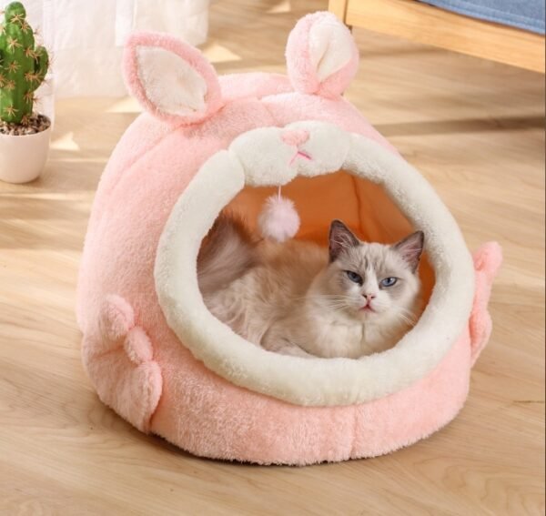 Bejirog Pink Screaming Rabbit Cat Nest Autumn And Winter Semi-closed Cat House - Image 4