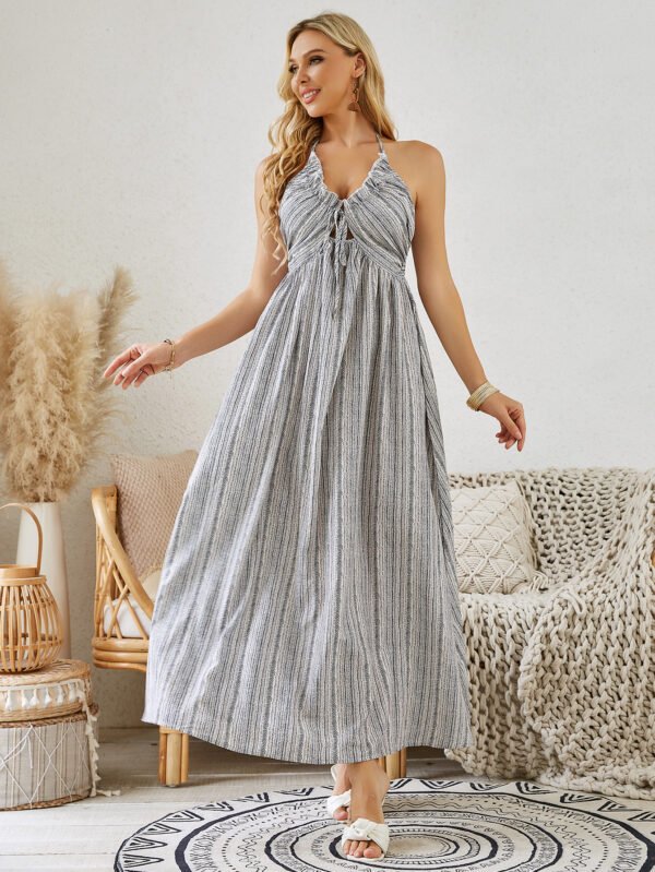 Bohemian Halter Maxi Dress - Women's Summer Striped Sleeveless Flowy Beach Dress - Image 4