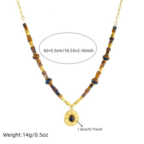 Retro Square Round Geometric Tiger Eye Necklace - Image 5