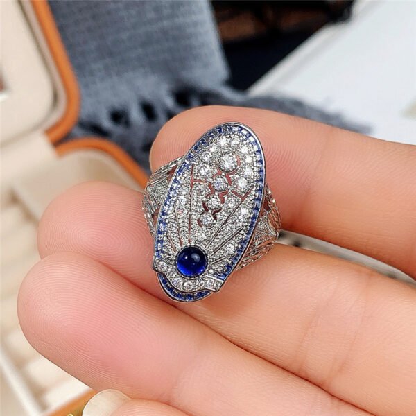 Retro Hollow Style Sapphire Blue Zircon Ring - Image 5