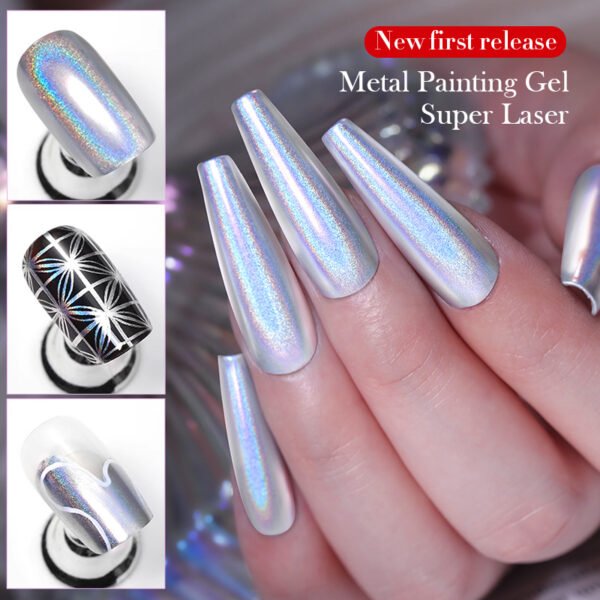Mirror High-density Hook Line Embellishment Flower Metal Silver Wear-resistant Nail Hand-painted Glue - Image 6