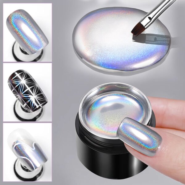 Mirror High-density Hook Line Embellishment Flower Metal Silver Wear-resistant Nail Hand-painted Glue - Image 5