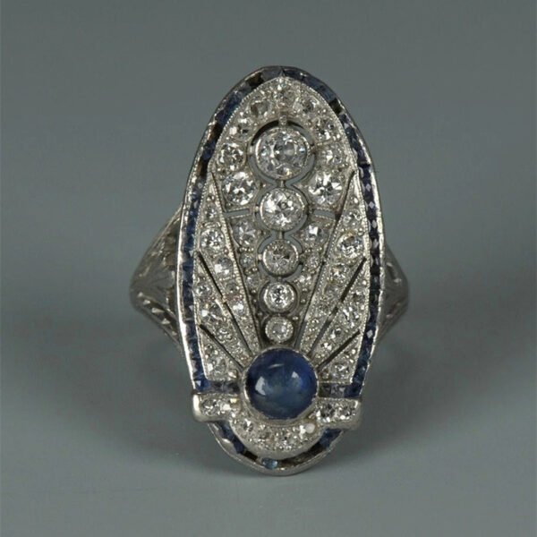 Retro Hollow Style Sapphire Blue Zircon Ring - Image 4