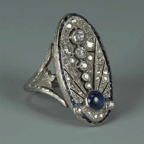 Retro Hollow Style Sapphire Blue Zircon Ring - Image 3