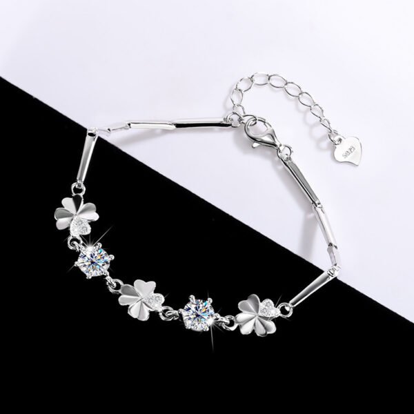Sterling Silver Moissanite Four-leaf Clover Bracelet - Image 8