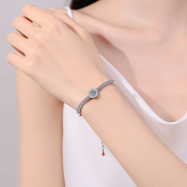 S925 Sterling Silver Hand-inlaid Moissanite Round Bag Gang Drill Bracelet Starry Sky - Image 5