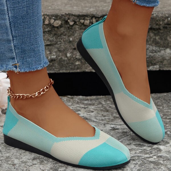 Fashion Colorblock Flats Shoes Flying Woven Breathable Cozy Loafers For Women - Image 3