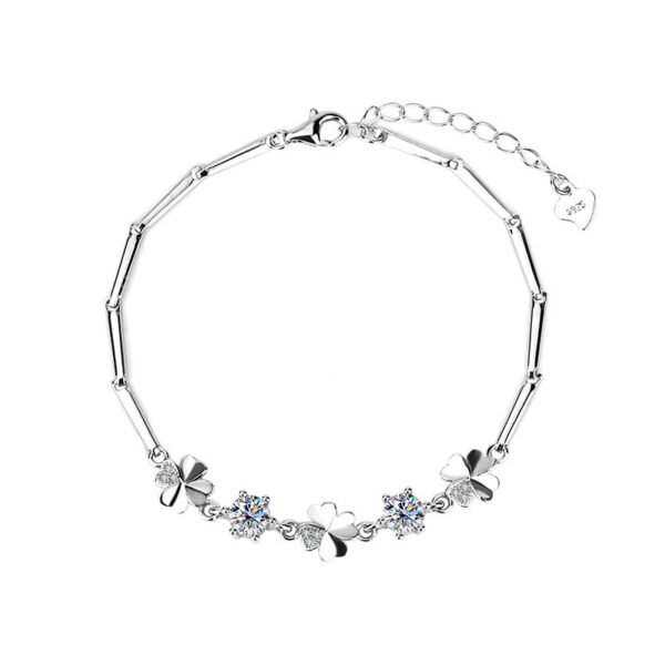 Sterling Silver Moissanite Four-leaf Clover Bracelet - Image 5