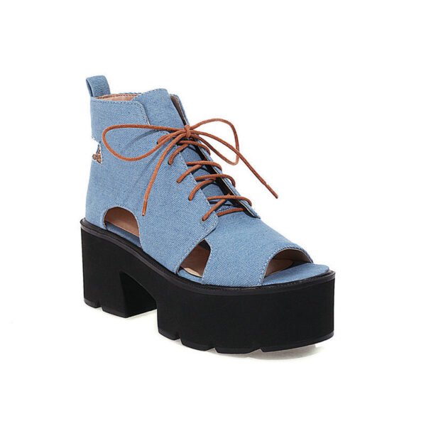 Denim Women's Sandals Front Lace-up Fish Mouth Cool - Image 4