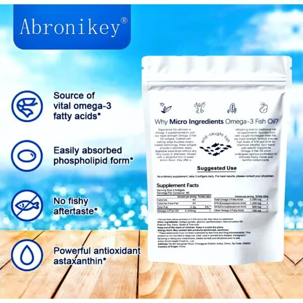 Abronikey Triple Strength  3 Fish Oil Supplements 4200mg Per Serving - Image 3