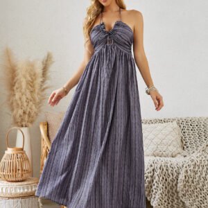 Bohemian Halter Maxi Dress - Women's Summer Sleeveless Flowy Beach Dress
