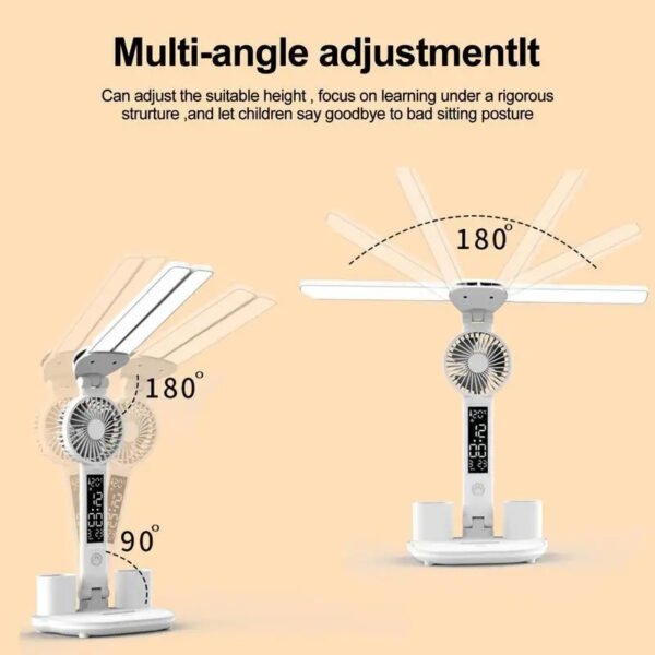 Foldable LED Table Light Eye Protection Multifunction Desk Lamp With Thermometer Calendar Fan Pen Holder Study Reading Fan Light - Image 7