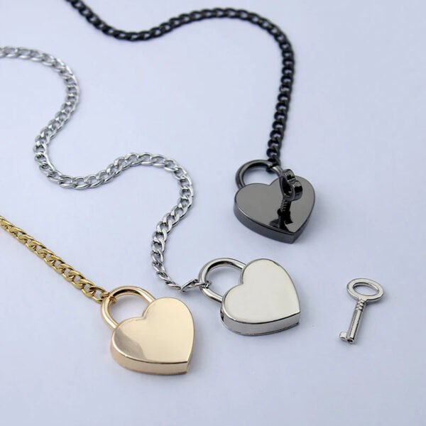 Fashion Jewelry 2024 New Slip Chain Necklace Heart O-Ring Rock Cuban Long Necklace Adjustable Heart Shaped Lock Core With Key - Image 6