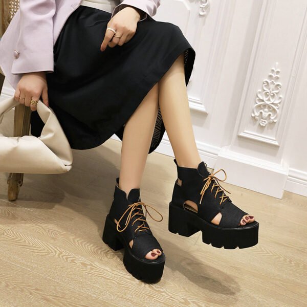 Denim Women's Sandals Front Lace-up Fish Mouth Cool - Image 3