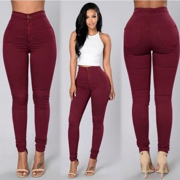 Casual Pants For Women High Waist Stretch Slim Trouser Skinny Candy Color Jeans - Image 2