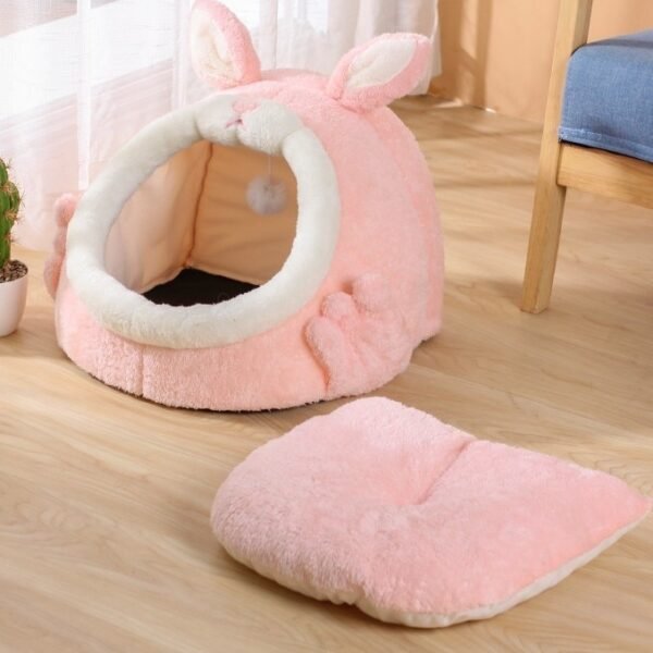 Bejirog Pink Screaming Rabbit Cat Nest Autumn And Winter Semi-closed Cat House - Image 6