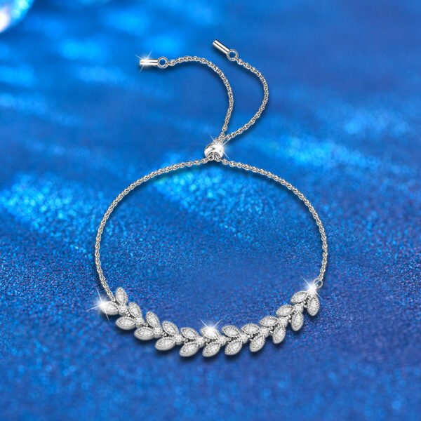 Moissanite Adjustable 925 Sterling Silver Wheat Bracelet - Image 2