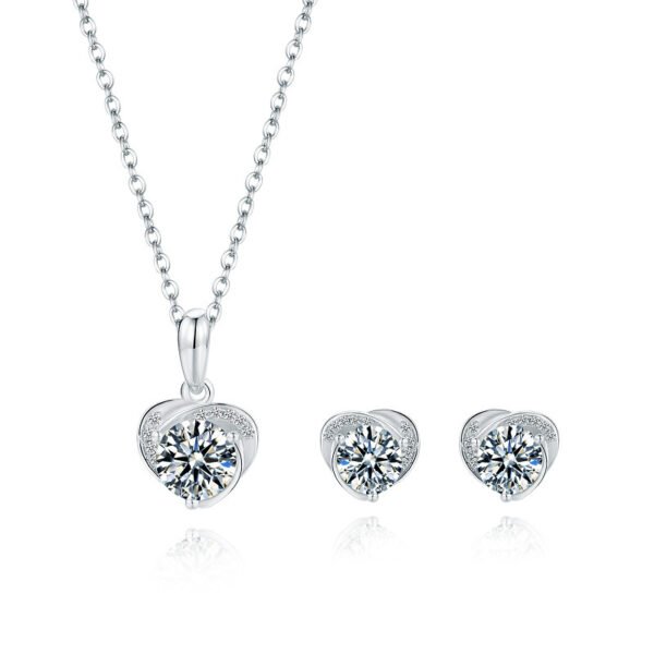 925 Necklace Stud Earrings Heart Sterling Silver Inlaid Moissanite - Image 5