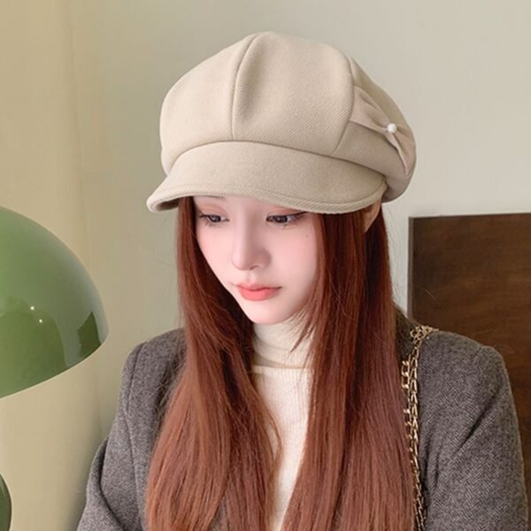 Fashion Pearl Bow Makes Face Look Small Beret Trendy - Image 2