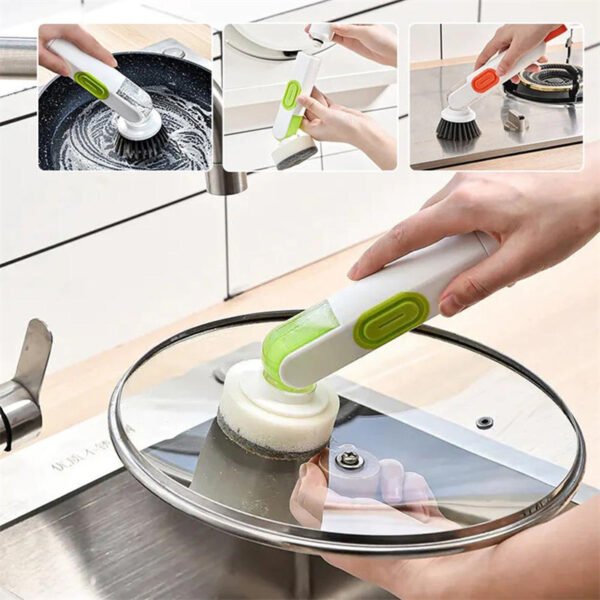 Multi-Functional Long-Handle Liquid-Filled Cleaning Brush Washing Up Brushes With Liquid Dispenser Two Replacement Heads For Kitchen Cleaning Brush Gadgets - Image 8