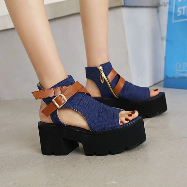 Denim Women's Sandals Leather Ring Strap Peep Toe Cool - Image 3