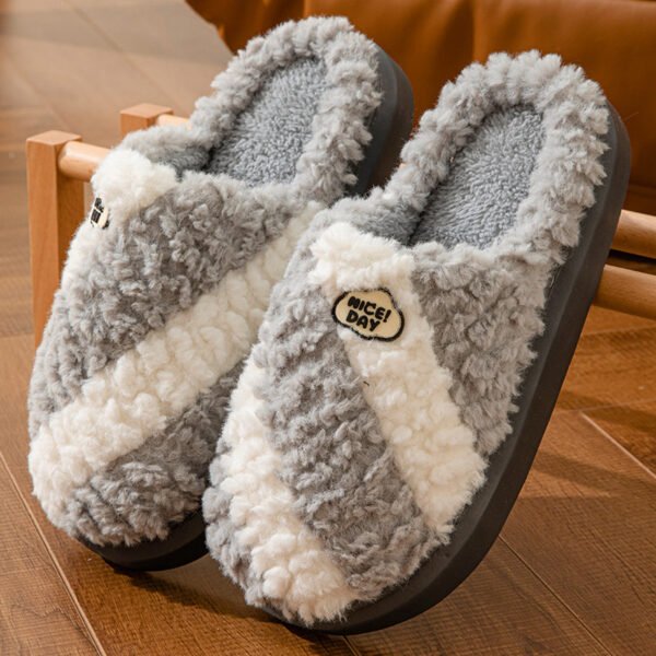 Fashion Color-matching Home Slippers Non-slip Couple House Shoes Winter Warm Floor Bedroom Slipper For Women Men - Image 3