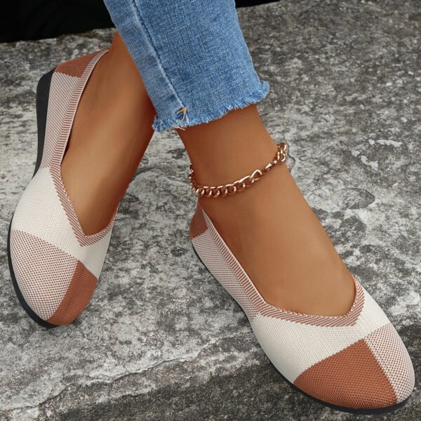 Fashion Colorblock Flats Shoes Flying Woven Breathable Cozy Loafers For Women - Image 6