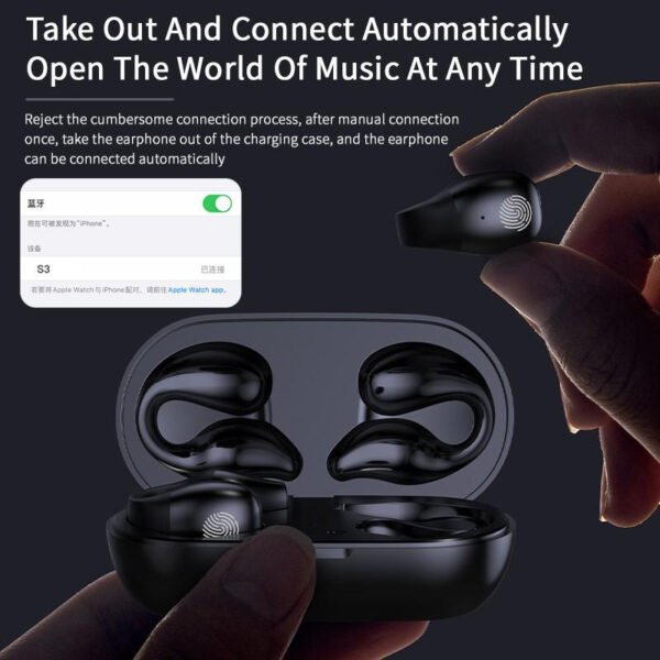 Ear Clip Bone Conduction Headphone Bluetooth-compatible 5.2 HIFI Wireless Earphone Touch Handsfree Sports Noise Cancelling Headset With Mic - Image 3