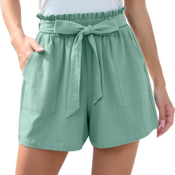 Fashion Ruffle Bow Waist Tie Shorts Summer Beach Pants With Pockets Womens Clothing - Image 5