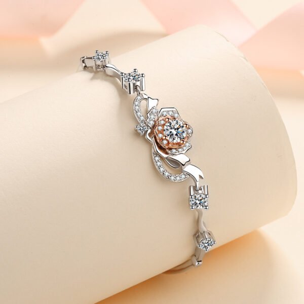 A Rose Bracelet Female S925 Silver Bracelet Inlaid Moissanite Bracelet - Image 6