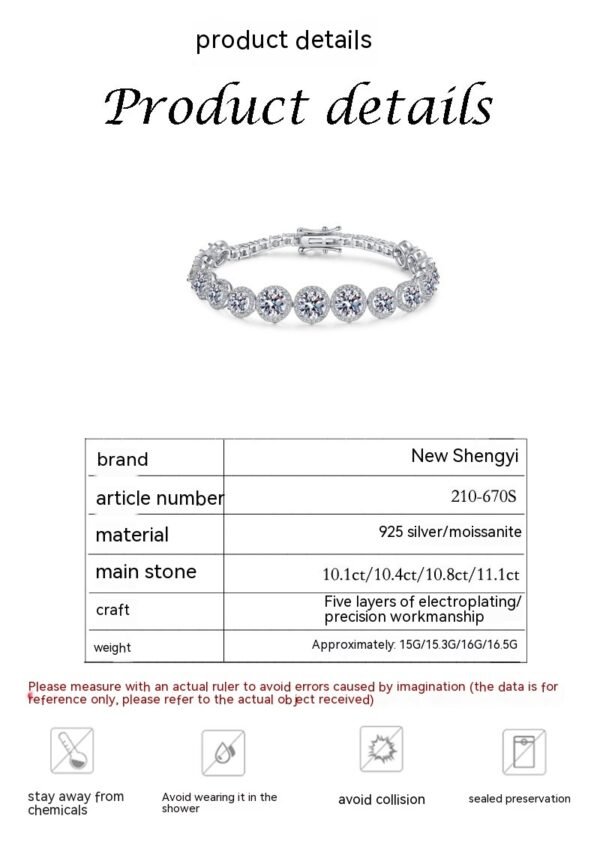925 Sterling Silver Full Inlaid Moissanite Women's Sparkling Ins Starry Bracelet - Image 9